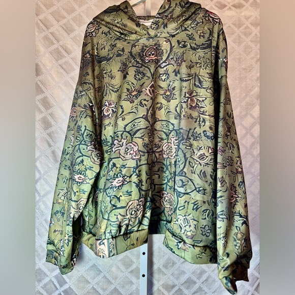 Olive Green Hoodie with a Bohemian Print, 4X - Picture 1 of 3